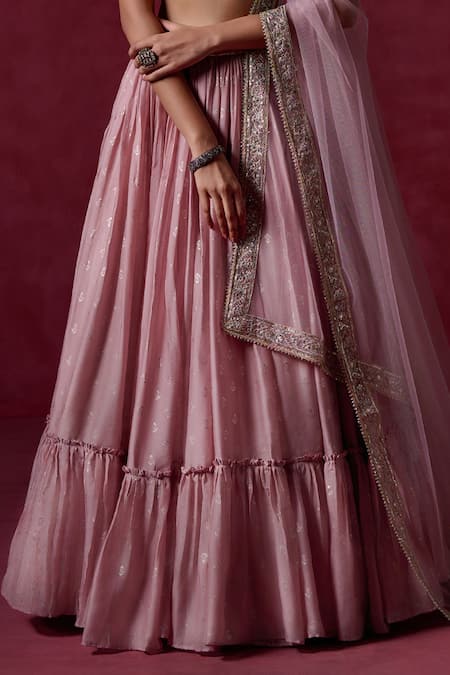 Buy_Lashkaraa_Pink Silk, Satin, Net Sequins, Zari, Embroidery Sweetheart Blouse And Lehenga Set _Online_at_Aza_Fashions