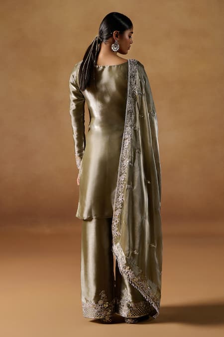 Lashkaraa Green Organza Sequins, Zari, Embroidery Round Neck Floral Kurta Set Online at Aza Fashions Lashkaraa_Green Organza Sequins, Zari, Embroidery Round Neck Floral Kurta Set _Online_at_Aza_Fashions