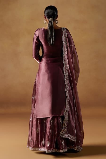 Lashkaraa Purple Organza Sequins, Zari Boat Neck Embroidered Kurta Sharara Set Online at Aza Fashions Lashkaraa_Purple Organza Sequins, Zari Boat Neck Embroidered Kurta Sharara Set _Online_at_Aza_Fashions