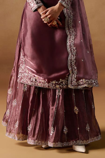 Buy Lashkaraa Purple Organza Sequins, Zari Boat Neck Embroidered Kurta Sharara Set Online at Aza Fashions Buy_Lashkaraa_Purple Organza Sequins, Zari Boat Neck Embroidered Kurta Sharara Set _Online_at_Aza_Fashions