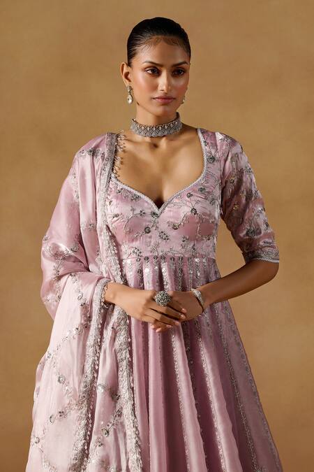 Shop Lashkaraa Purple Organza Embroidery, Zari, Sequins Mauve Floral Anarkali Set at Aza Fashions Shop_Lashkaraa_Purple Organza Embroidery, Zari, Sequins Mauve Floral Anarkali Set_at_Aza_Fashions