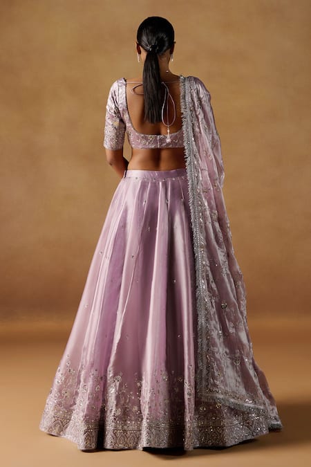 Lashkaraa_Purple Organza Zari, Sequins Floral Embroidered Lehenga Set _Online_at_Aza_Fashions