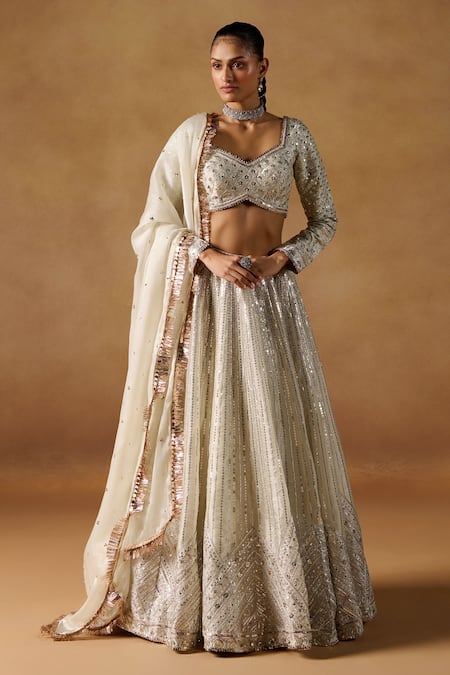 LASHKARAA Geometric Sequin Embroidered Lehenga Set 