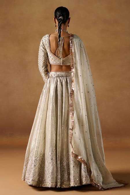 Lashkaraa Ivory Geometric Sequin Embroidered Lehenga Set 