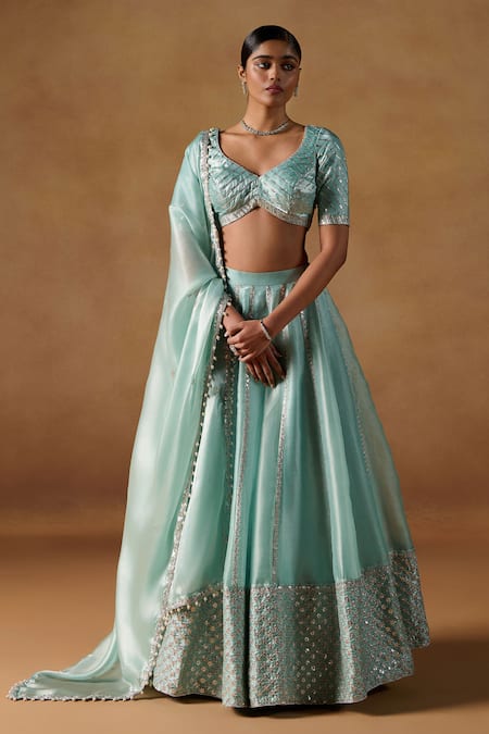 LASHKARAA Geometric Jaal Embroidered Lehenga Set 