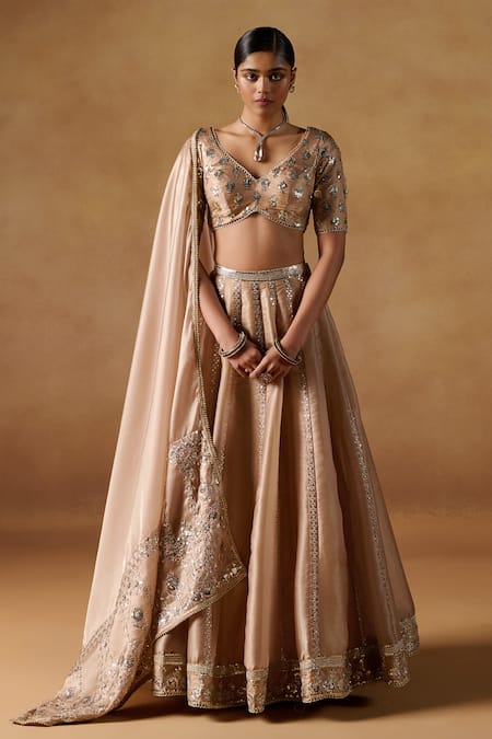 LASHKARAA Stripe Sequin Embroidered Lehenga Set 