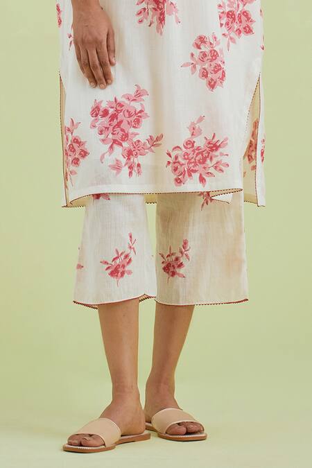 Kora_Off White Handloom , Embroidery, Floral Boota Print Kurta With Pant _Online_at_Aza_Fashions