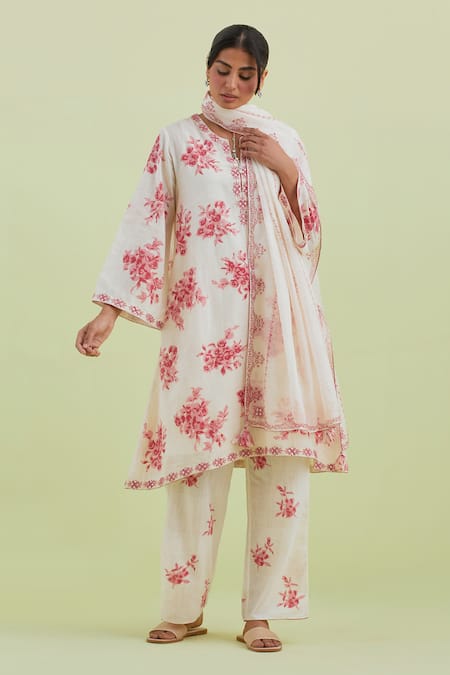 Kora Floral Print Embroidered Kurta Pant Set