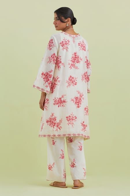 Kora Floral Print Embroidered Kurta Pant Set