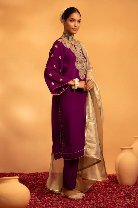 Buy Swati Wadhwani Couture Purple Chanderi, Tissue Zari, Embroidery Round Shagun Embellished Kurta Set Online at Aza Fashions Buy_Swati Wadhwani Couture_Purple Chanderi, Tissue Zari, Embroidery Round Shagun Embellished Kurta Set _Online_at_Aza_Fashions
