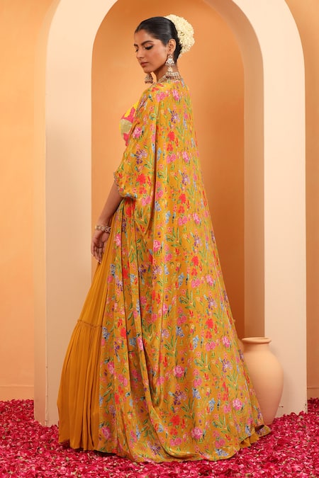 Swati Wadhwani Couture Ruhani Printed Cape With Lehenga Set 