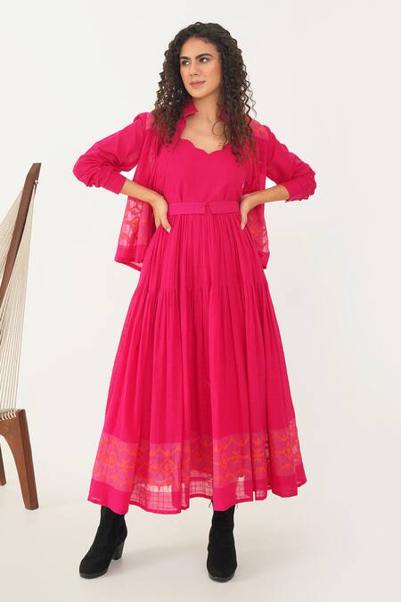 Buy Indigo Dreams Pink Cotton Embroidery Scoop Neck, Bandeau Handwoven Jamdani Dress And Jacket Set Online at Aza Fashions Buy_Indigo Dreams_Pink Cotton Embroidery Scoop Neck, Bandeau Handwoven Jamdani Dress And Jacket Set _Online_at_Aza_Fashions