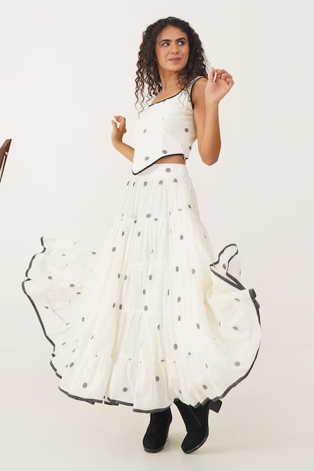 Shop_Indigo Dreams_Ivory Cotton Ivanna Handwoven Jamdani Skirt _at_Aza_Fashions