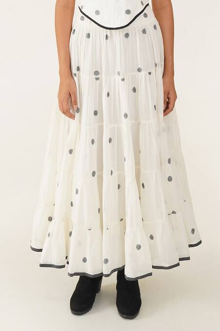 Indigo Dreams_Ivory Cotton Ivanna Handwoven Jamdani Skirt _Online_at_Aza_Fashions
