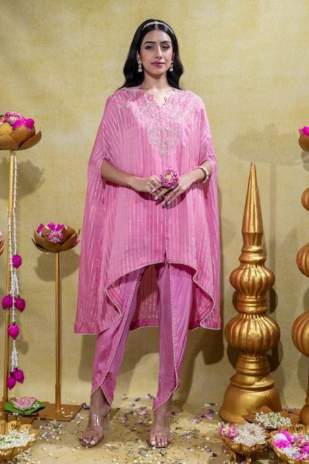 Sheela Suthar Lotus Zardosi Embroidered Asymmetric Cape & Tulip Pant Set 