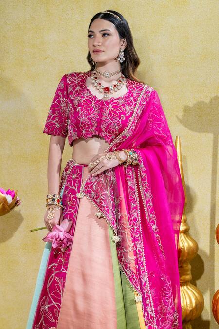 Sheela Suthar_Multi Color Organza, Padmini Lotus Embroidered Kalidar Lehenga Set _Online_at_Aza_Fashions