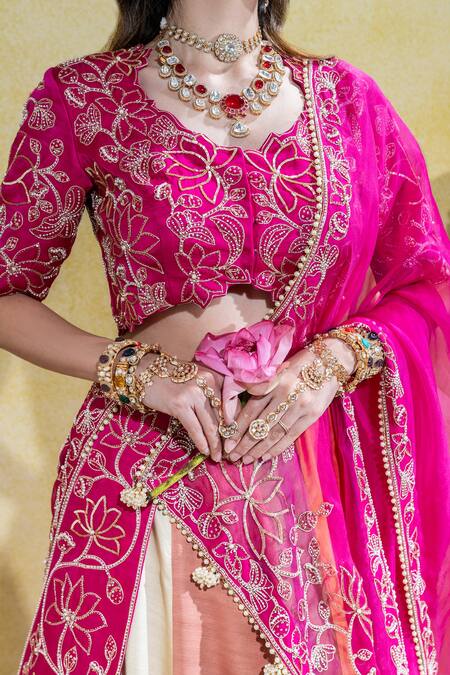 Buy_Sheela Suthar_Multi Color Organza, Padmini Lotus Embroidered Kalidar Lehenga Set _Online_at_Aza_Fashions