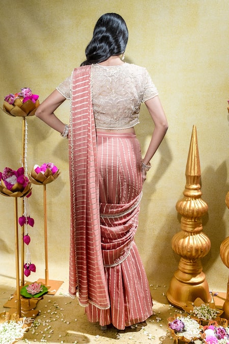 Sheela Suthar Stripe Embroidered Pre-Draped Saree With Blouse 