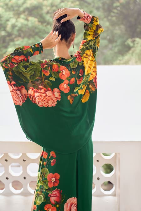 Shop Limerick By Abirr N' Nanki Green Crepe Printed Floral Collared Shirt at Aza Fashions Shop_Limerick By Abirr N' Nanki_Green Crepe Printed Floral Collared Shirt _at_Aza_Fashions