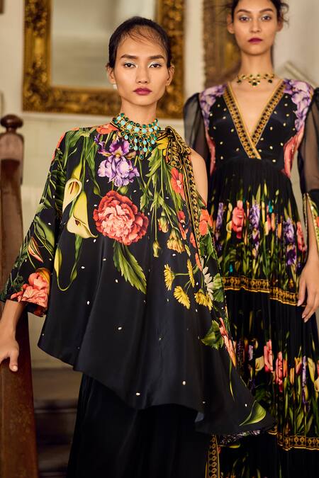 Buy Limerick By Abirr N' Nanki Black Crepe Printed Botanical High Top And Pant Co-ord Set Online at Aza Fashions Buy_Limerick By Abirr N' Nanki_Black Crepe Printed Botanical High Top And Pant Co-ord Set _Online_at_Aza_Fashions