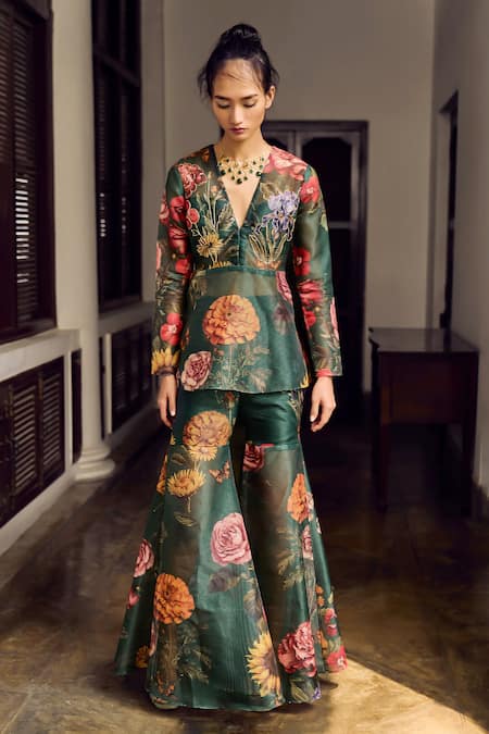 Limerick by Abirr N' Nanki Mindy Botanical Print Kurta With Sharara 