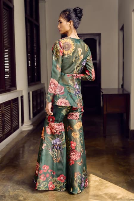 Limerick By Abirr N' Nanki Mindy Botanical Print Kurta With Sharara 