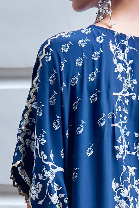 Buy Limerick By Abirr N' Nanki Blue Crepe Botanical Tie-up Rene Pattern Kurta With Pant Online at Aza Fashions Buy_Limerick By Abirr N' Nanki_Blue Crepe Botanical Tie-up Rene Pattern Kurta With Pant _Online_at_Aza_Fashions