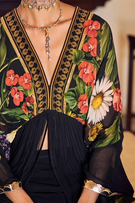 Buy Limerick By Abirr N' Nanki Black Georgette, Crepe Embroidery Plunge Neck Adele Kurta Pant Set Online at Aza Fashions Buy_Limerick By Abirr N' Nanki_Black Georgette, Crepe Embroidery Plunge Neck Adele Kurta Pant Set _Online_at_Aza_Fashions