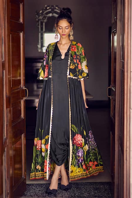 Limerick by Abirr N' Nanki Agatha Embroidered Cape With Draped Dress 