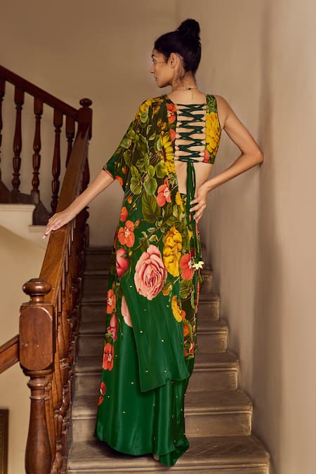 Limerick By Abirr N' Nanki Alfreda Floral Print Pre-Draped Saree Set 