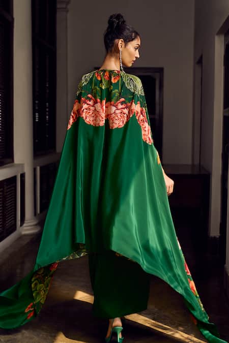 Limerick By Abirr N' Nanki Alice Floral Print Cape With Draped Skirt Set 