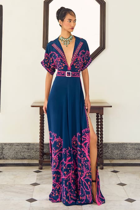 Buy Limerick By Abirr N' Nanki Blue Crepe Embroidery Collared Arabella Ethnic Motif Print Jumpsuit Online at Aza Fashions Buy_Limerick By Abirr N' Nanki_Blue Crepe Embroidery Collared Arabella Ethnic Motif Print Jumpsuit _Online_at_Aza_Fashions