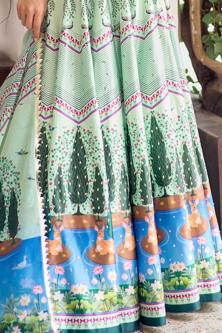 Buy Limerick By Abirr N' Nanki Green Georgette, Silk Sequins, Beads Arlene Forest Print Jacket With Skirt Online at Aza Fashions Buy_Limerick By Abirr N' Nanki_Green Georgette, Silk Sequins, Beads Arlene Forest Print Jacket With Skirt _Online_at_Aza_Fashions