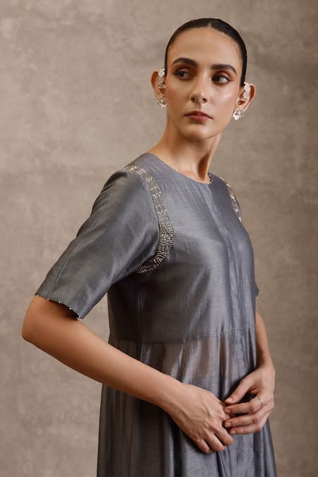 Buy Chokhi Chorri Grey Kurta Chanderi Silk Embroidered Dabka Round Ina Anarkali With Pant Online at Aza Fashions Buy_Chokhi Chorri_Grey Kurta Chanderi Silk Embroidered Dabka Round Ina Anarkali With Pant _Online_at_Aza_Fashions