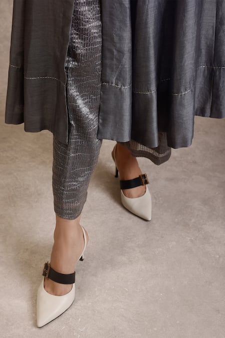 Shop Chokhi Chorri Grey Kurta Chanderi Silk Embroidered Dabka Round Ina Anarkali With Pant Online at Aza Fashions Shop_Chokhi Chorri_Grey Kurta Chanderi Silk Embroidered Dabka Round Ina Anarkali With Pant _Online_at_Aza_Fashions