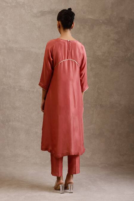 Shop_Chokhi Chorri_Pink Silk Pearls Boat Neck Damini Kurta Pant Set _at_Aza_Fashions