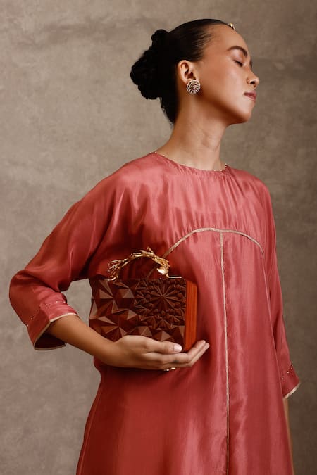 Buy_Chokhi Chorri_Pink Silk Pearls Boat Neck Damini Kurta Pant Set _Online_at_Aza_Fashions