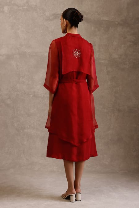 Chokhi Chorri Maroon Embroidered Dress & Jacket Set 