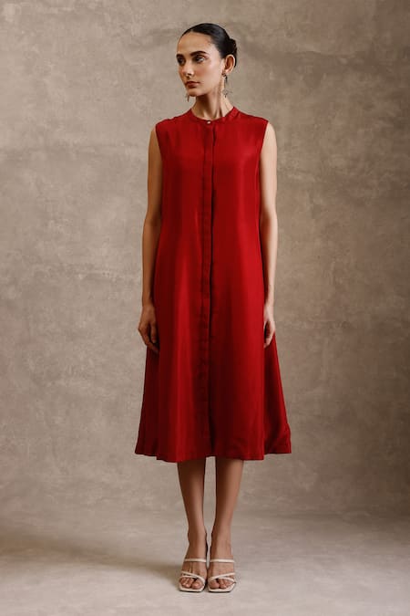 Buy_Chokhi Chorri_Maroon Silk, Organza Pearls, Zari, Embroidery Round Neck, Dress And Jacket Set _Online_at_Aza_Fashions