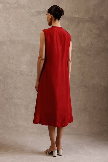 Shop_Chokhi Chorri_Maroon Silk, Organza Pearls, Zari, Embroidery Round Neck, Dress And Jacket Set _Online_at_Aza_Fashions