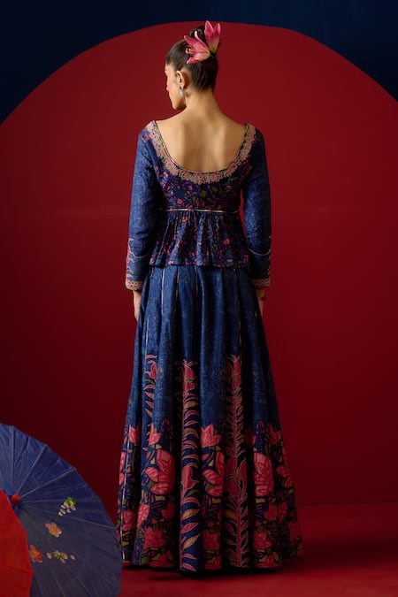 Saundh Blue 100% Viscose Printed Floral Round Nomi Flared Lehenga Set at Aza Fashions Saundh_Blue 100% Viscose Printed Floral Round Nomi Flared Lehenga Set _at_Aza_Fashions