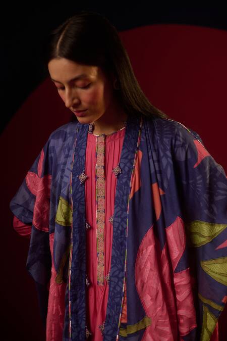 Shop Saundh Pink Kurta And Pant Viscose & Linen Printed Floral Round Nomi Pintucked Set Online at Aza Fashions Shop_Saundh_Pink Kurta And Pant Viscose & Linen Printed Floral Round Nomi Pintucked Set _Online_at_Aza_Fashions