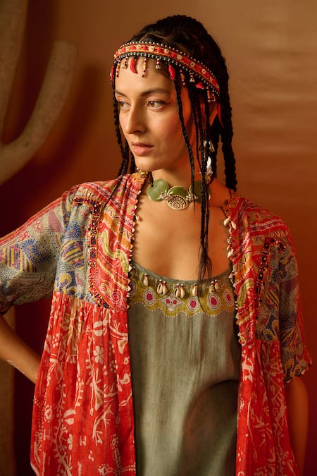 Shop Saundh Orange Viscose Tassels Zuri Printed Embroidered Cape Pant Set Online at Aza Fashions Shop_Saundh_Orange Viscose Tassels Zuri Printed Embroidered Cape Pant Set _Online_at_Aza_Fashions