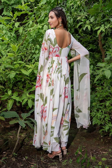 Saangi Floral Printed Flared Gown 