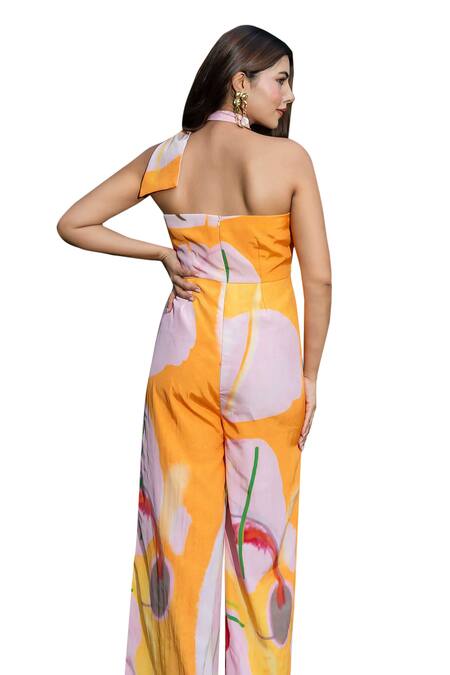 Saangi Multi Color Crepe Bandeau Neck Abstract Hand Painted Tie Up Jumpsuit at Aza Fashions Saangi_Multi Color Crepe Bandeau Neck Abstract Hand Painted Tie Up Jumpsuit_at_Aza_Fashions