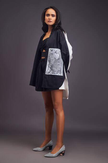 Deepika Arora_White Cotton Patchwork High , Halter Cheeta Shirt With Shorts Set _Online_at_Aza_Fashions