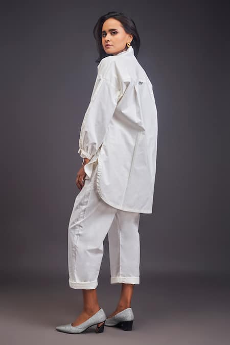 Shop_Deepika Arora_White Cotton Patchwork High Neck Cheeta Shirt With Pant _at_Aza_Fashions