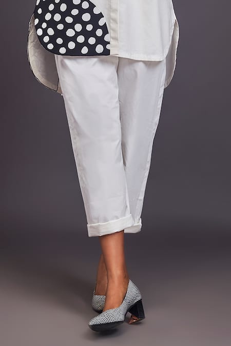 Shop_Deepika Arora_White Cotton Patchwork High Neck Cheeta Shirt With Pant _Online_at_Aza_Fashions