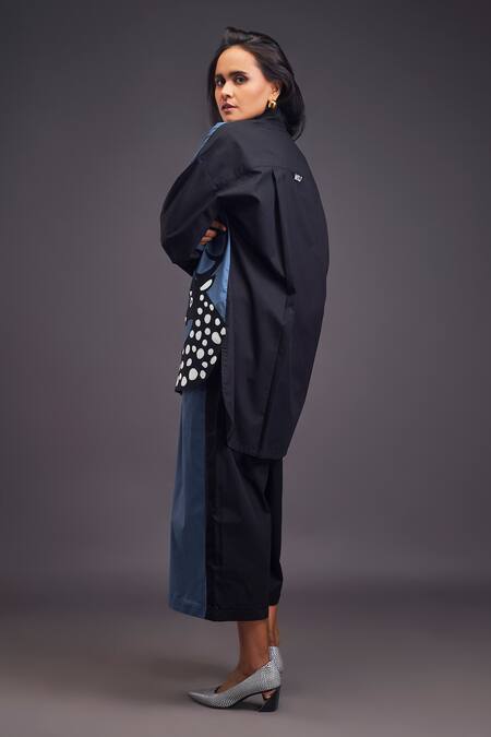 Shop Deepika Arora Black Cotton Patchwork High Neck Deer Shirt With Pant at Aza Fashions Shop_Deepika Arora_Black Cotton Patchwork High Neck Deer Shirt With Pant _at_Aza_Fashions