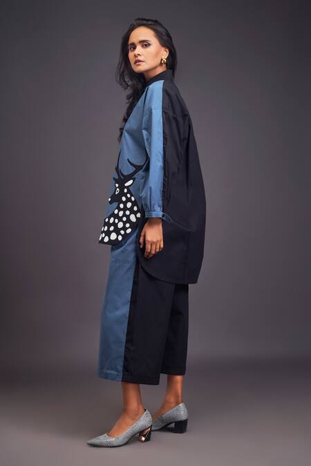 Buy Deepika Arora Black Cotton Patchwork High Neck Deer Shirt With Pant Online at Aza Fashions Buy_Deepika Arora_Black Cotton Patchwork High Neck Deer Shirt With Pant _Online_at_Aza_Fashions